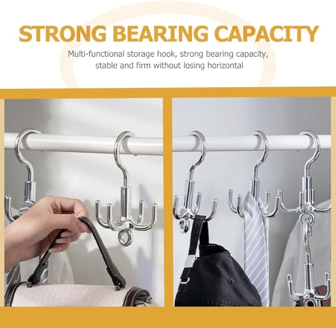 Unomor 4-Claw Rotating Hook Swivel Coat Hat Hook 360 Degree Multi-Purpose Belt Hanger for Clothes Bags Scarves Home Storage Organization
