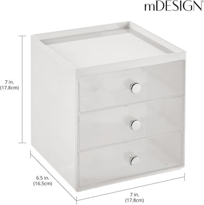 mDesign Plastic 3 Drawer Organizer for Makeup Storage - Large Stackable Makeup Organization and Storage Cube with Drawers for Bathroom, Vanity, Desk - Makeup Storage Drawers - Light Gray/Clear