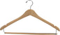 Curved Wood Suit Hanger w/Locking Bar, Box of 50 17 Inch Hangers w/Natural Finish & Chrome Swivel Hook & Notches for Shirt Dress or Pants