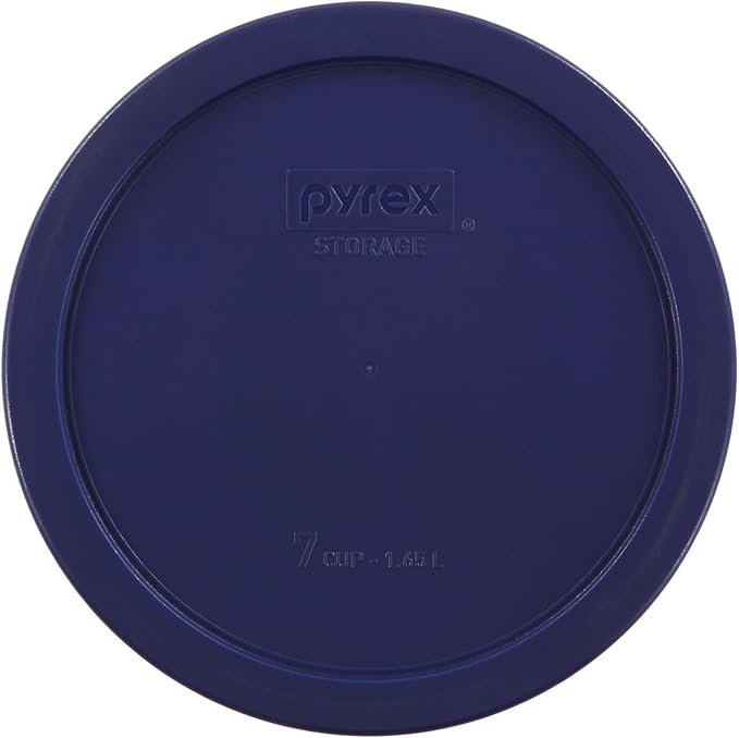 Pyrex Storage Plus 7-Cup Round Glass Food Storage Dish, Blue Cover, Pack of 2 - Original Genuine Made in the USA