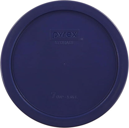 Pyrex Storage Plus 7-Cup Round Glass Food Storage Dish, Blue Cover, Pack of 2 - Original Genuine Made in the USA