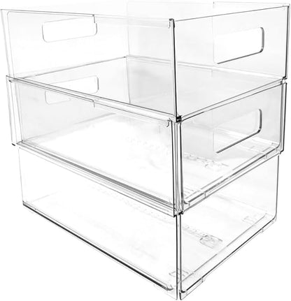 Isaac Jacobs 2-Pack Clear Expandable Storage Bins - Extra Large, 11"-19" L x 10" W x 7.8" H, Plastic Organizer with Cut-Out Handles, Adjustable Length from 11-19" Home, Kitchen & Office