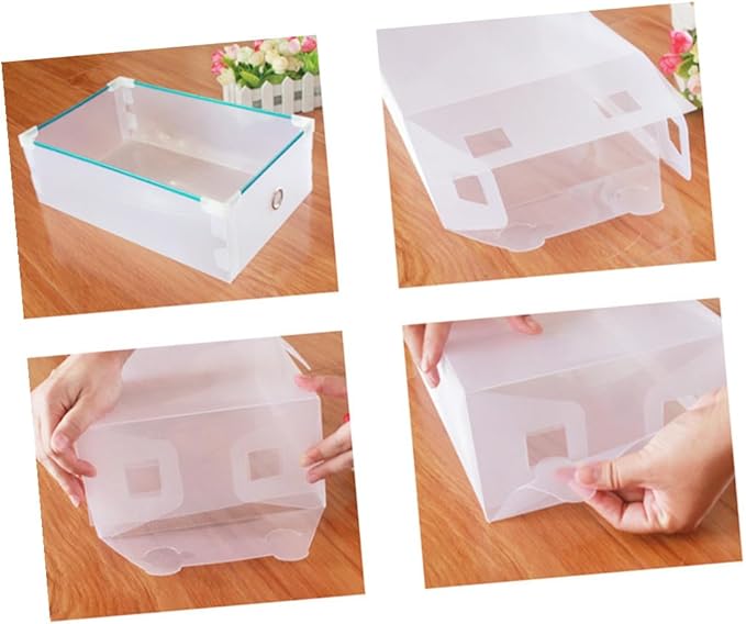 6pcs Shoe Storage Boxes with Flip Lid Large 33x20x12cm White Plastic Shoe Organizers for Home Closet Space Saving and Stackable