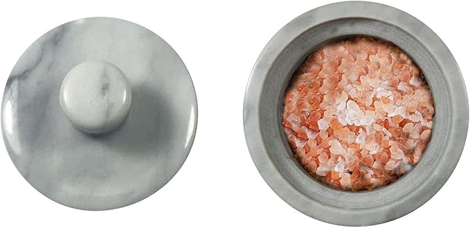 Marble Salt Cellar with Lid, Salt Holder Storage Container for Counter（ White）