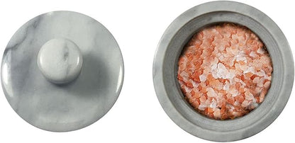 Marble Salt Cellar with Lid, Salt Holder Storage Container for Counter（ White）