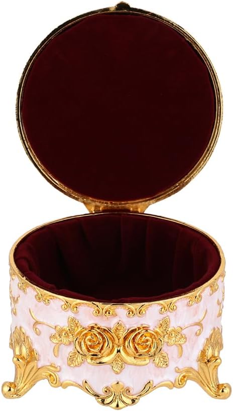 Retro round jewelry box creative small accessory storage box metal chest ring box collection commemorative box earring box earring necklace storage box women's gift small (Beige)