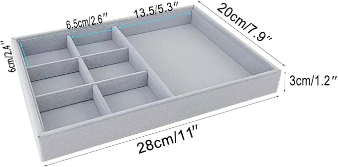 Gray Velvet Stackable Organizer Premium Quality Stackable Tray Halft 6 Grid and Half Open Multi Function Storage Drawer Divider Closet Inserts
