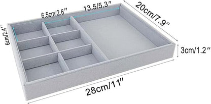 Gray Velvet Stackable Organizer Premium Quality Stackable Tray Halft 6 Grid and Half Open Multi Function Storage Drawer Divider Closet Inserts