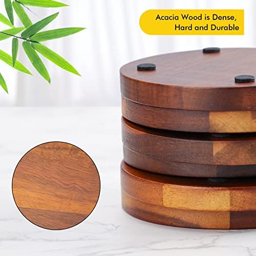WLWNWFT Acacia Wood Coasters for Coffee Table, 6 Pcs 4.72 in Coaster for Drinks Absorbent Felt Coaster for Wooden Dining Table Decor New Home Gifts Mom's Day - Image 4