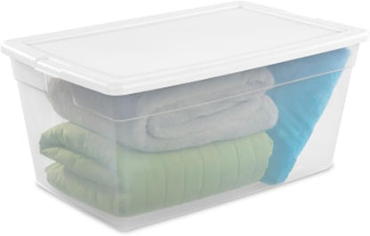 Sterilite 12-Pack 90 Quart Storage Box, Stackable Clear Plastic Bins with Snap-On Lids - Heavy-Duty Organizing Containers for Closet, Bathroom, and Office