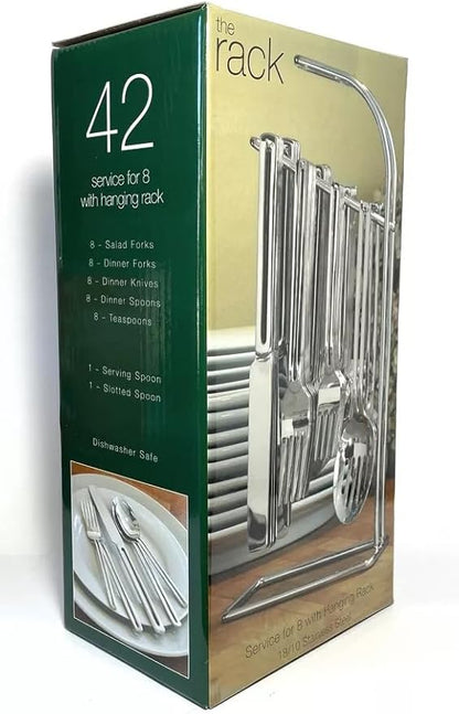 St. James The Rack 42pc 18/10 Stainless Steel Flatware Set on Hanging Rack