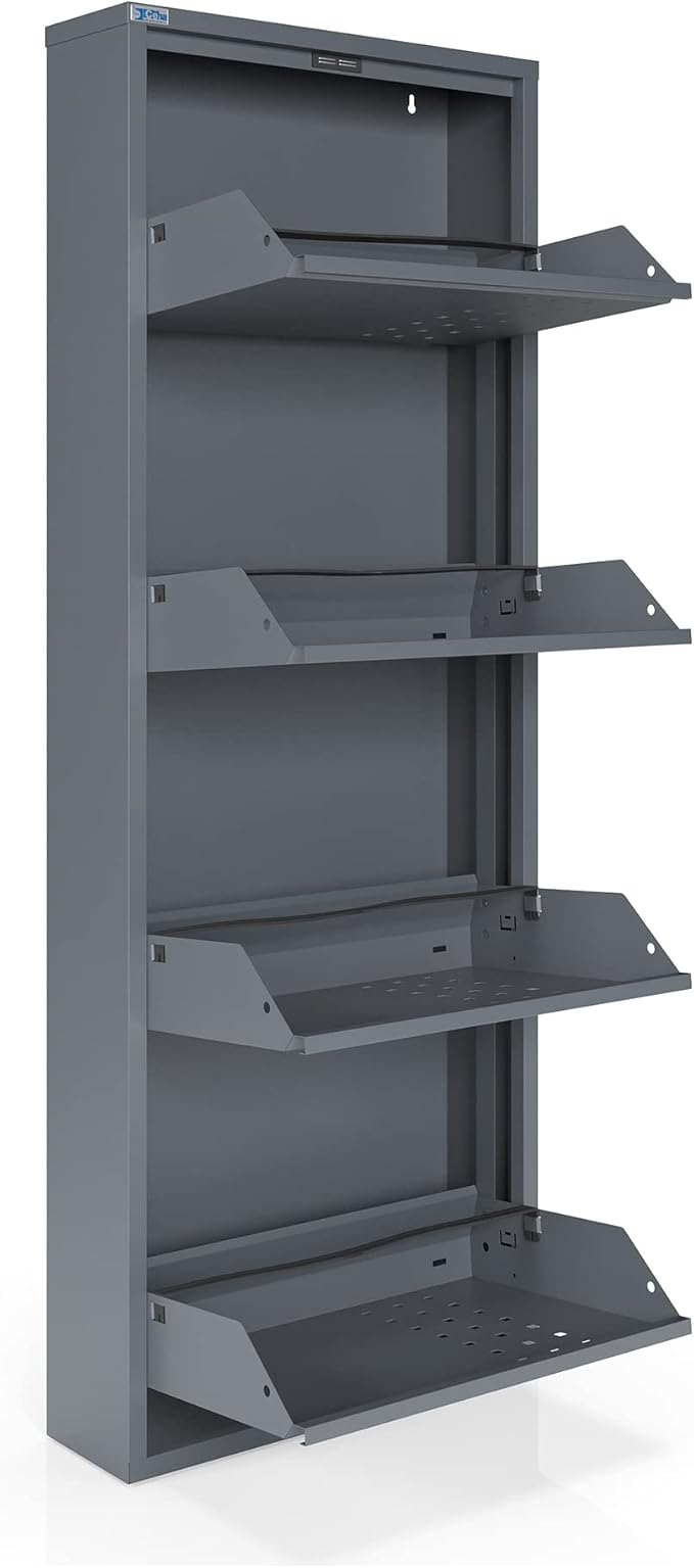 4 Tier Metal Shoe Cabinet with Cover, Durable Shoe Storage Organizer for Entryway, Space Saving Shoe Shelf Closet with Front Ventilation Holes, 5.91" x 53.5" x 19.68", Anthracite