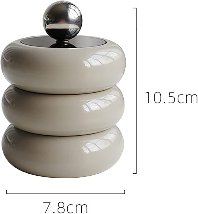 Tissting Qtip Holder Dispenser 7.8 x 10.5 cm Khaki Resin Doughnut Shape Cotton Swab Storage Container with Lid, Qtip Dispenser Jars for Bathroom Vanity