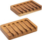2PCS Self Draining Soap Dishes by HTB, Teak Wood Soap Holder, Soap Saver for Shower, Bathroom, Bath Tub, Kitchen Sponges, Easy Dry Extend Soap Life