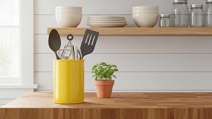 Calypso Basics Utensil Holder for Small Cutlery – Flatware Organizer for Kitchen or Office, Compact Flatware Organizer for Outdoor Dining, Picnics, Camping & Patio Use by Reston Lloyd, Lemon