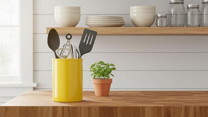 Calypso Basics Utensil Holder for Small Cutlery – Flatware Organizer for Kitchen or Office, Compact Flatware Organizer for Outdoor Dining, Picnics, Camping & Patio Use by Reston Lloyd, Lemon