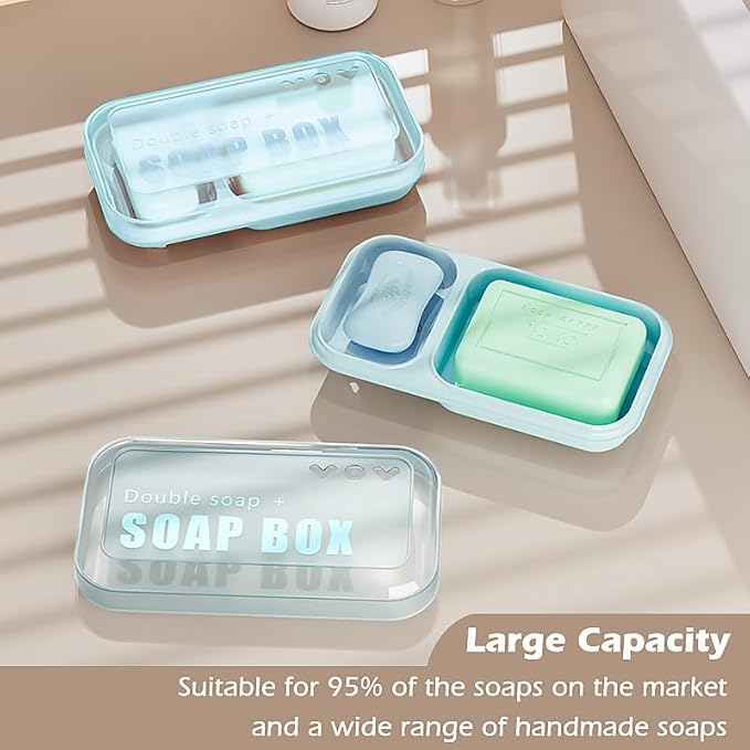 AIDIMMING Extra Large Double Slot Self Draining Soap Dish – for Bathroom Shower, Bathtub & Sink, Perfectly Fits Kitsch Shampoo Conditioner Bars and Dr. Squatch Soap Bar, Keeps Bars Dry (Light Blue)
