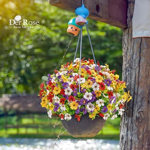 Der Rose 12 Bundles Artificial Daisy Fake Flowers for Outdoors, UV Resistant Colorful Silk Faux Flowers for Spring Home Porch Garden Decor - Image 5