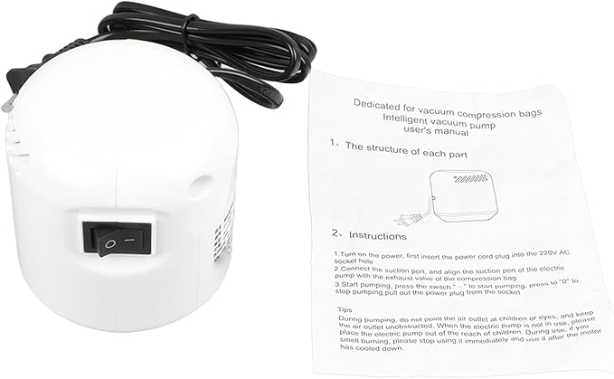 Powerful White Electric Storage Bag Pump for Efficient and Easy Compression of Vacuum Bags