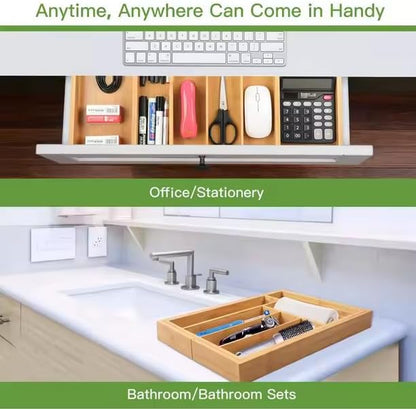 Kitchen Drawer Organizer Expandable Bamboo, Utensil Organizer for Kitchen Drawer, Adjustable Silverware Organizer Tray 13–19.6”, Wooden Cutlery Drawer Organizer, Deep Compartments (4)