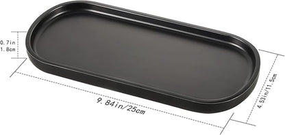 Emibele Black Vanity Tray, 10" Resin Oval Storage Tray for Bathroom Countertop Kitchen Sink Dresser Toilet Tank, Tray Organizer for Jewelry Ring Cosmetic Perfume Candle Soap Shampoo, Matte Black
