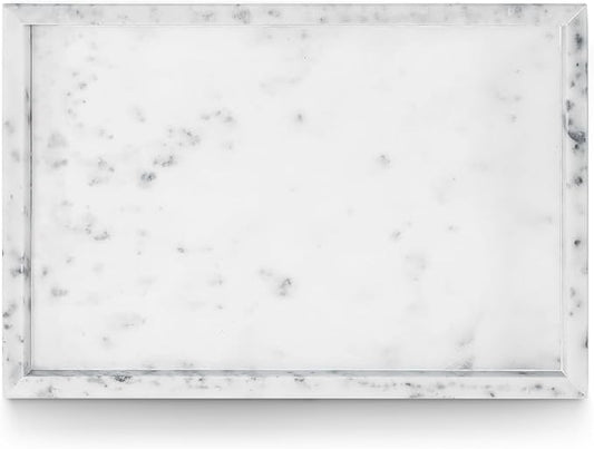 Yew & Tulip Natural Marble Vanity Tray, Nature White Marble with Spots Serving Tray for Bathroom, Kitchen, Vanity, Home Decor, Wedding etc. (12" x 8" x 1.2")