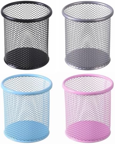SAYEEC Pen Holder for Desk Wire Mesh Pencil Cup Holder Metal Makeup Brush Holder Desktop Stationery Supplies Organizer Art Supply Storage Box Caddy for Office School Home (Black, Silver, Blue, Pink) by SAYEEC