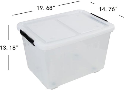 50 Quart Plastic Wheeled Storage Bin, 4 Packs, Plastic Latching Storage Box