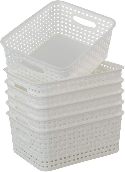 Plastic Weave Storage Basket Bin, 10" x 7.5" x 4", 6 Pack