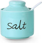 ONTUBE Farmhouse 8oz Salt Bowls with Lid and Spoon, Ceramics Condiment Pots, Seasoning Jar Spice Container for Kitchen, Dishwasher Safe (Turquoise)