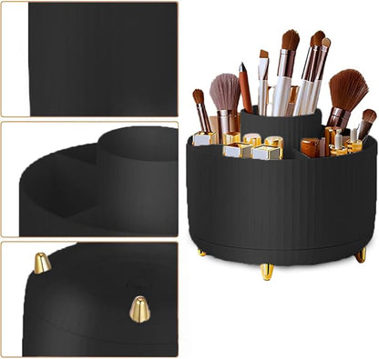 WILL OAK Makeup Brush Organizer - Large Compartment Cosmetic Organizer -Eyeliner, Nail Polish,Art Supply, Bathroom Vanity Desktop Organizer (Black)