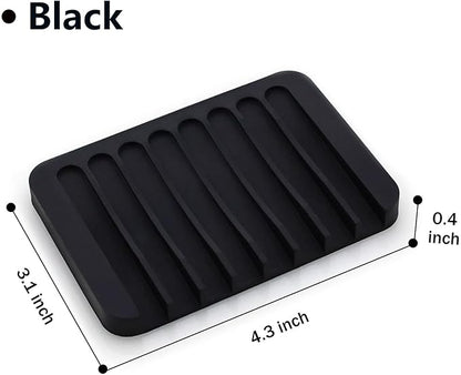 Self Draining Soap Dishes, 4 Pcs Silicone Waterfall Drainer Soap Holder for Bathroom, Extend Soap Life Keep Dry Clean & Easy Cleaning (Black & White)