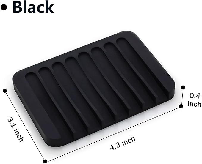 Self Draining Soap Dishes, 4 Pcs Silicone Waterfall Drainer Soap Holder for Bathroom, Extend Soap Life Keep Dry Clean & Easy Cleaning (Black & Grey)