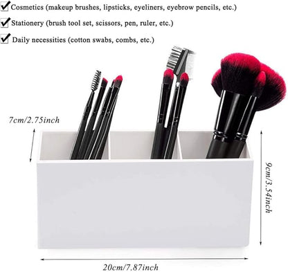 AKOAK 1 Pack Black and White Three Grid desktop Storage Box, Girl Makeup Brush Lipstick Eyebrow Pencil Display Stand, Office Pen Holder, Dressing Table, Bathroom Makeup Tool Storage Box (White)