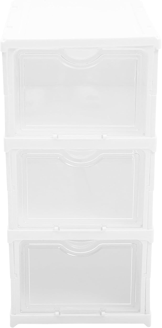 OSALADI Stackable Shoe Boxes with Lids, Multi-layer Foldable Sneaker Storage Organizer, 3-tier Shoe Holder for Closet and Cabinet