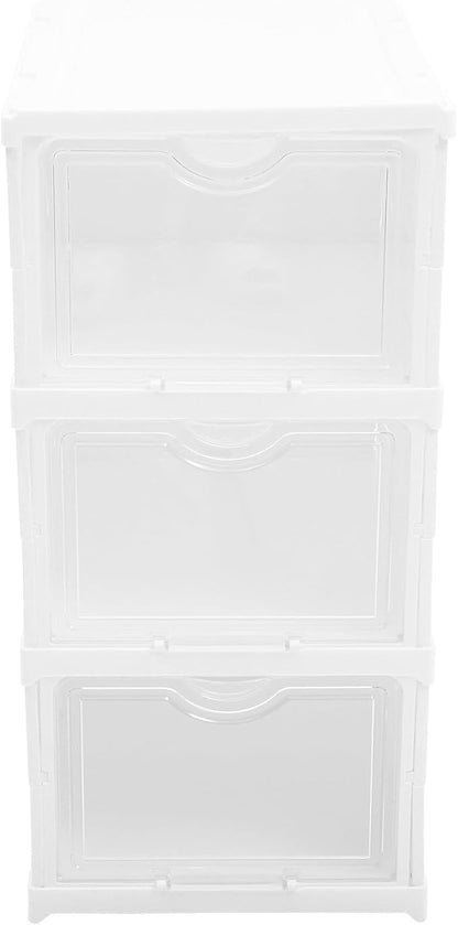 OSALADI Stackable Shoe Boxes with Lids, Multi-layer Foldable Sneaker Storage Organizer, 3-tier Shoe Holder for Closet and Cabinet