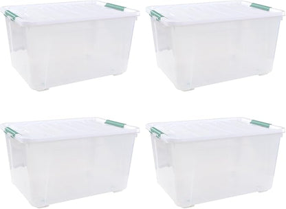 4-Pack Large Clear Plastic Storage Organizer Bins w/Lids, 85 Quart, Clear Stackable Container Boxes for Bedroom, Bathroom, Garage, and Office Organization
