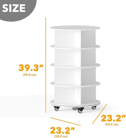 SpaceAid Spinning Shoe Rack with Wheels, 4 Tier Rotating Organizer Shoe Tower Lazy Susan with Thick Bottom, 360 Display Revolving Storage Shelf, Round Circular Rotate Organization, White