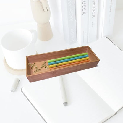 Bamboo drawer organizer Kitchen Utensil Organizer Cutlery Box for Dresser Makeup Tool Office Desk Supplies Storage and Accessories 8"x 4"x 2"