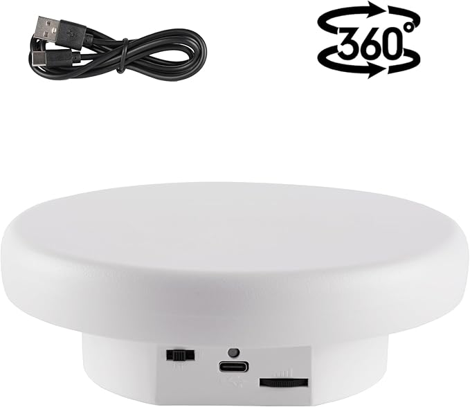 360° Electric Rotating Platform with Type-C Cable, 6.3in / 15lb Motorized Rotating Display for Jewelry Photography Products Live Show Video shoot, Mushroom Rotating Stand for 3D Model Cake White