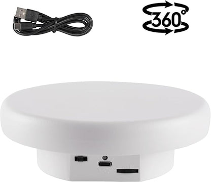 360° Electric Rotating Platform with Type-C Cable, 6.3in / 15lb Motorized Rotating Display for Jewelry Photography Products Live Show Video shoot, Mushroom Rotating Stand for 3D Model Cake White