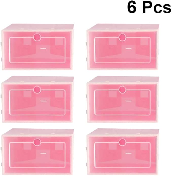 Cabilock 6pcs Transparent Pink Shoe Box Stackable Foldable Storage Shoe Box Clear Plastic Shoe Boxes Shoes Boxes for Home Room Sneakers High Heels Slippers