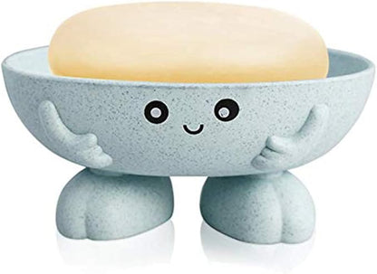 Soap Holder, Cartoon Lovely Soap Box for Bathroom and Kitchen Bathtub Sink Anti-Slip Design Soap Case Cute Soap Dish (Blue)