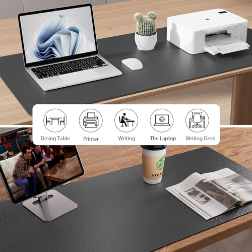Aothia Leather Desk Pad Protector, Mouse Pad, Office Desk Mat, Non-Slip PU Leather Desk Blotter, Laptop Desk Pad, Waterproof Desk Writing Pad for Office and Home (Gray,23.6" x 13.7") - Image 5