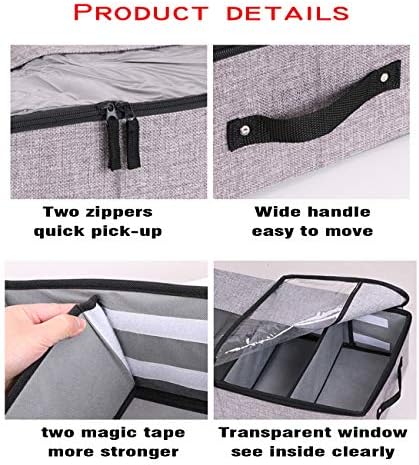 AARAINBOW Foldable Under Bed Clothes Organizer with Lid, Underbed Storage Container with Adjustable Dividers, Clear Window, Gray - Image 4