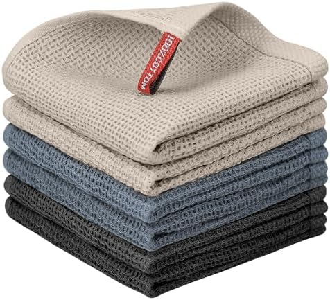 Nialnant 6 Pack Dish Cloths,100% Cotton Waffle Weave Kitchen Towels,Soft and Absorbent Kitchen Dish Rags, Dish Towels for Washing Dishes-12x12 Inches by Nialnant