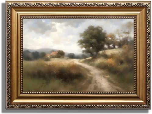 ASTRDECOR Vintage Gold Framed Wall Art Prints, Landscape Paintings Canvas Wall Art for Bedroom, Vintage Field Country Nature Wall Art, Hills Path Green Pictures Farmhouse Wall Decor Living Room -12''x16'' by ASTRDECOR