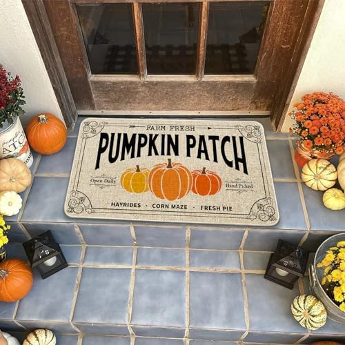 Fall Front Welcome Door Mat Outdoor Entrance, Pumpkin Patch Autumn Door Mats Outside Entrance Fall Porch Mat Doormat Outdoor Mats for Front Door, 17"x30" - Image 4
