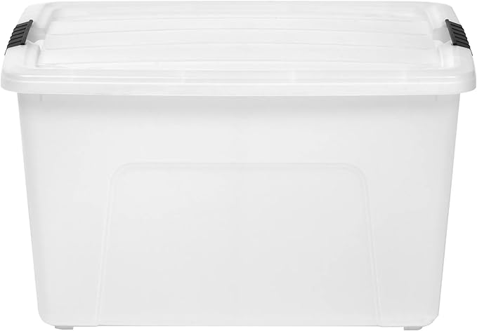 53 Qt. Plastic Storage Bins with Lids, White, Latching, Stackable, Totes