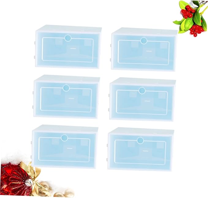 6PCS Stackable Shoe Storage Box Thickened Plastic Shoe Container Size L Blue for Organizing Sneakers High Tops and Casual Footwear in Closet or Underbed